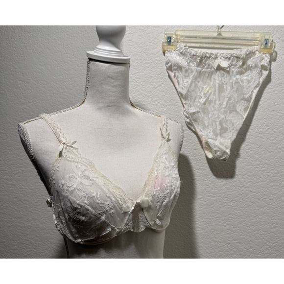 Vintage 90s Victoria's Secret Second Skin High Cut Brief Panties L Bra 36C White - Picture 5 of 15